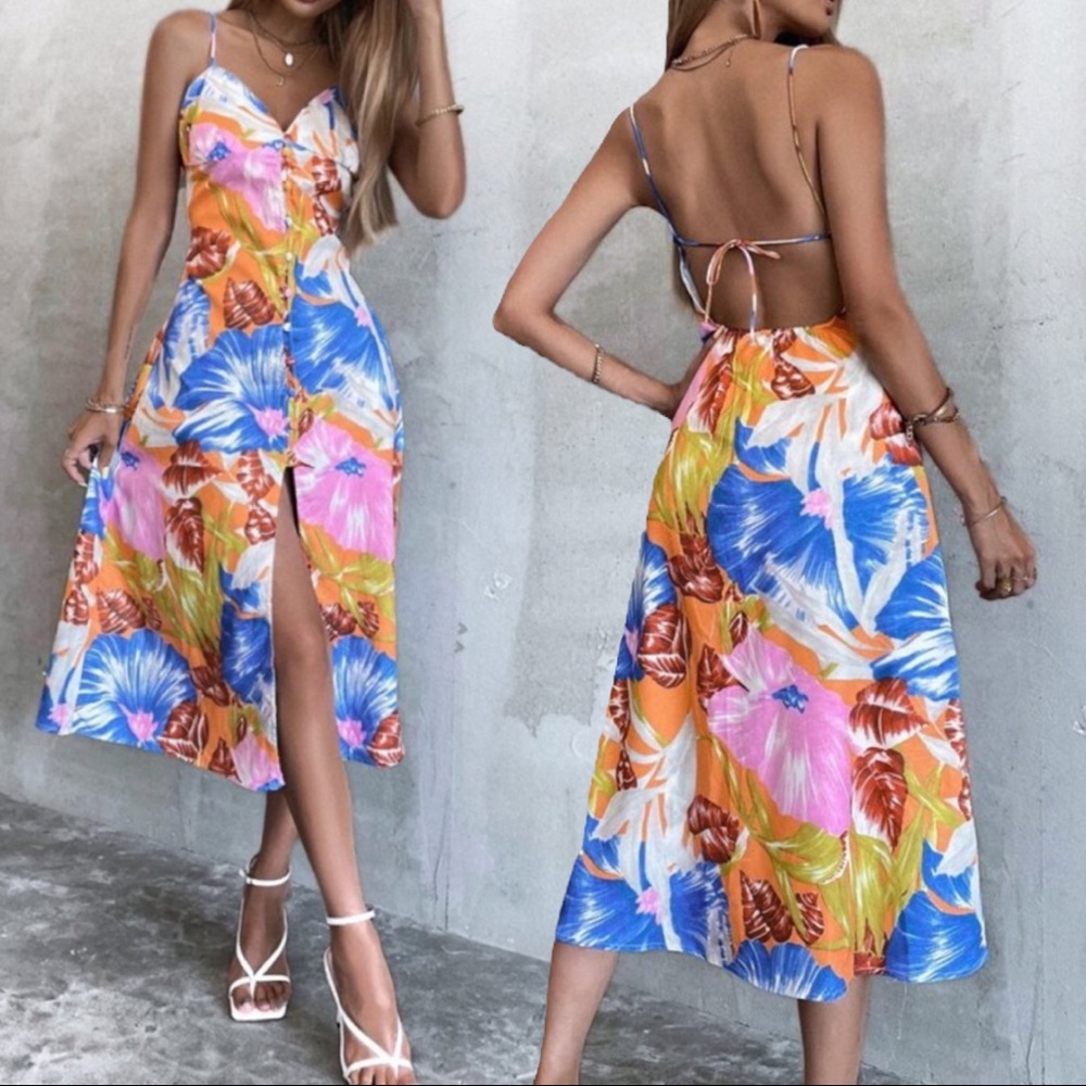 ZARA Tropical Print Midi Dress